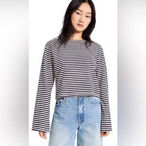 MOTHER Black and White Striped Top